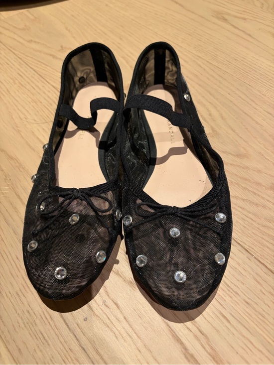 Loeffler Randall Shoes - Loeffler Randall Black Mesh Crystal-Embellished Mary Jane Flats